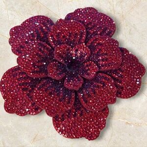 Red Rhinestone Flower Appliqué – Luxury Crystal Camellia Patch